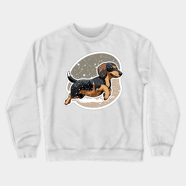 Dachshund Running in snow Crewneck Sweatshirt by SquishyKitkat